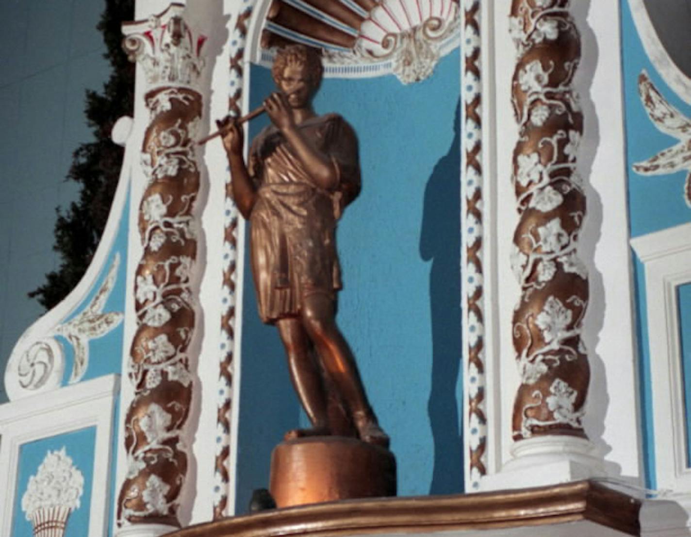 Interior detail at Suburban World Theater.