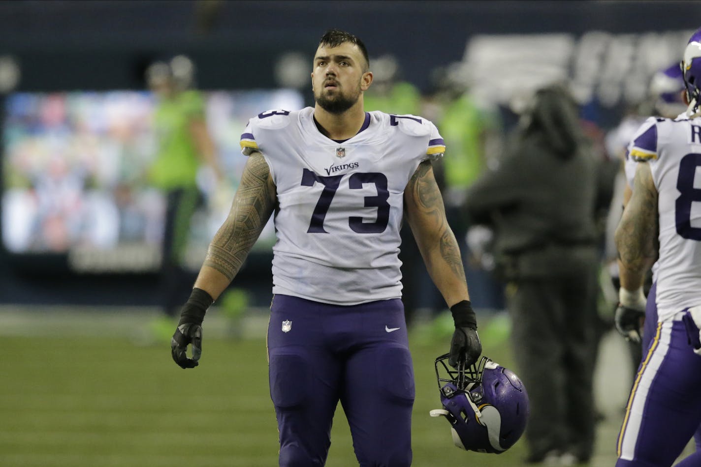 Vikings offensive guard Dru Samia was penalized four times Sunday.