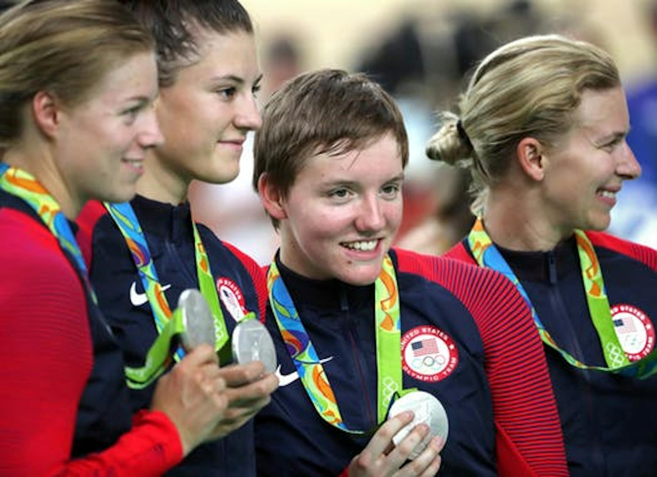 Olympic medalist Kelly Catlin, second from right, was also a three-time world champion who was beloved by the Twin Cities cyclists she trained with.