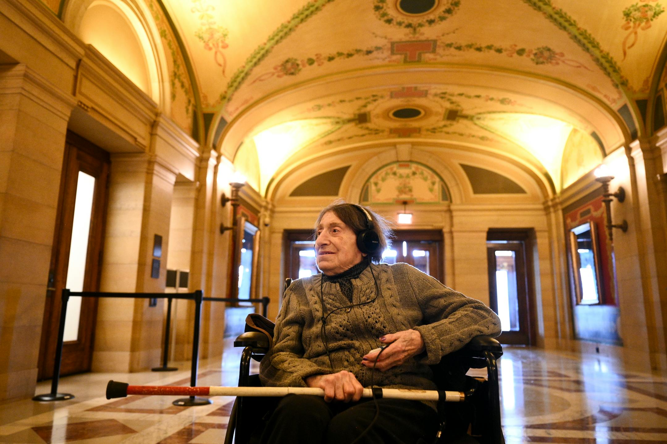 Dora Zaidenweber sits in the halls of the capitol after testifying in front of the Minnesota House Education Policy Committee.