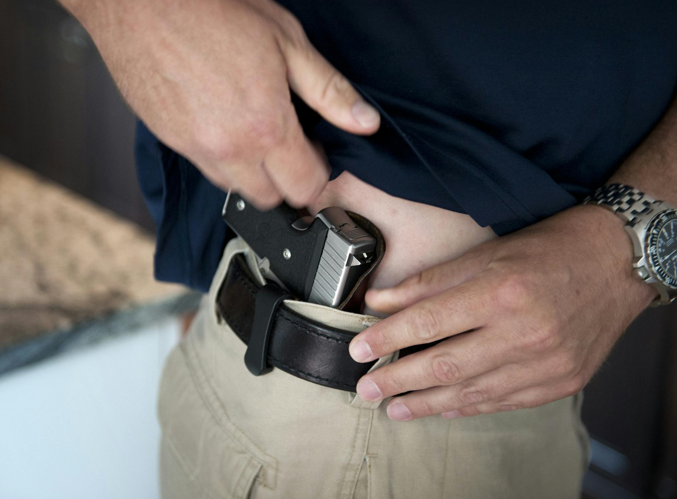 Evan Easton is teaches a course required to have a concealed carry permit in Minnesota. Thursday, June 28, 2012 ] GLEN STUBBE * gstubbe@startribune.com EDS: we are not saying where he lives, only as Twin Cities area