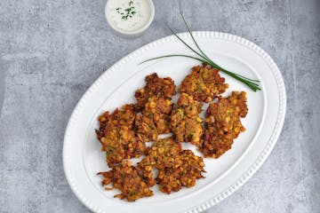 Corn and Zucchini Fritters with Parmesan Chive Dipping Sauce. Recipe and photo by Meredith Deeds, Special to the Star Tribune