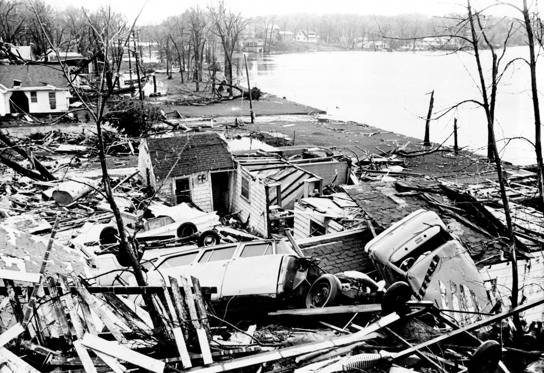 May 7, 1965 House (Foreground) Occupied by Mr. and Mrs. Clarence Paulsen Mound couple was killed when winds Plucked them from the house. Bob Schranck, Minneapolis Star Tribune