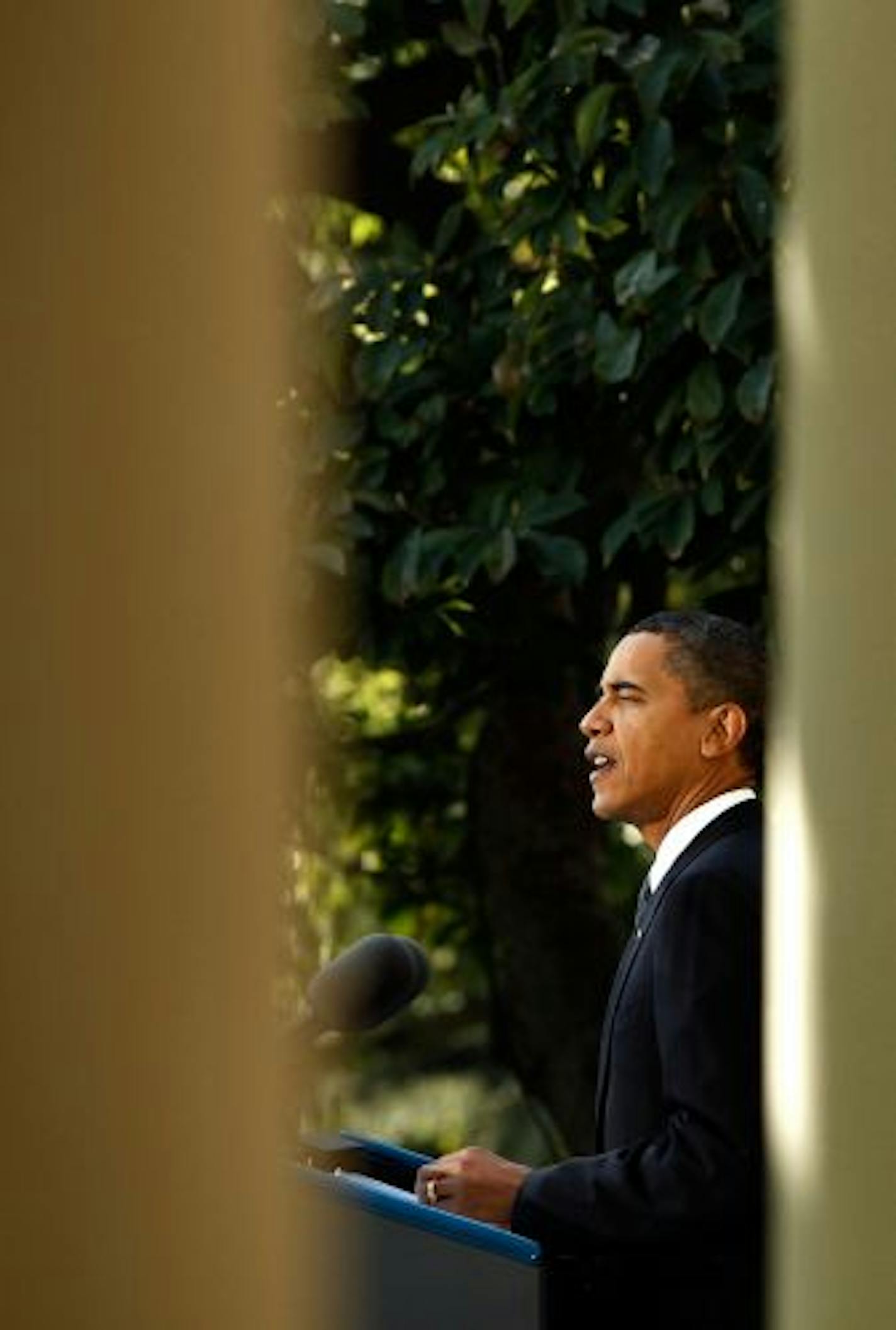 WASHINGTON - OCTOBER 09: U.S. President Barack Obama delivers remarks about winning the 2009 Nobel Peace Prize in the Rose Garden at the White House October 9, 2009 in Washington, DC. The Nobel Committee announced in Oslo that it has given the award to Obama "for his extraordinary efforts to strengthen international diplomacy and cooperation between peoples."