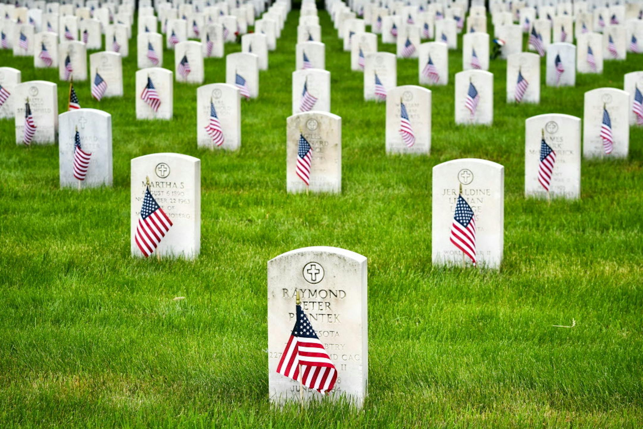 A U.S. flag will be placed at about 178,000 headstones at Fort Snelling National Cemetery on Memorial Day.