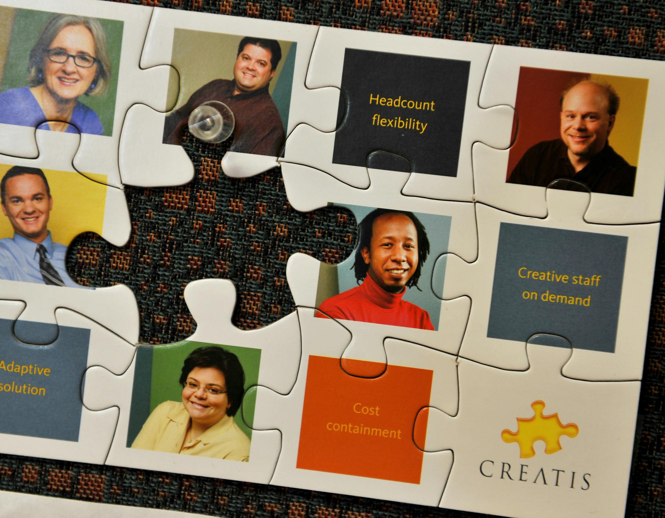 Creatis senior creative designer pfoser created one of the companies marketing campaign pieces emphasizing that Creatis can be the missing puzzle piece to a company's needs. Creatis is a marketing, communications and creative services firm that works for companies looking to outsource creative projects.
