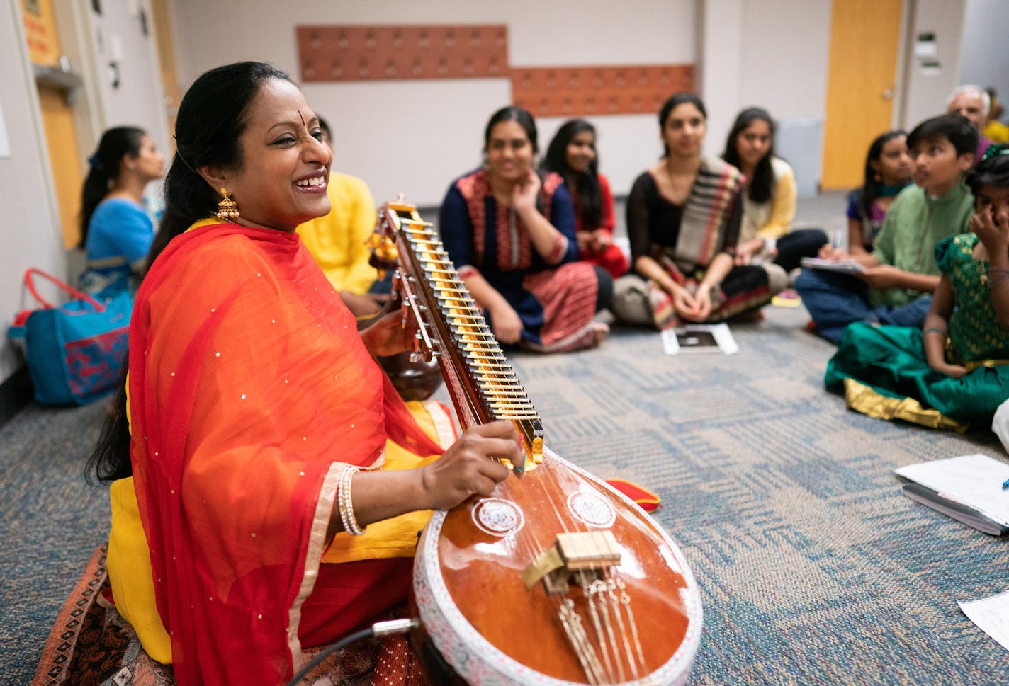 Nirmala Rajasekhar leads practice with her veena. ] MARK VANCLEAVE &#xa5; Musician and composer Nirmala Rajasekhar held a practice session for her students Monday, Jul 1, 2019 in Brooklyn Center.