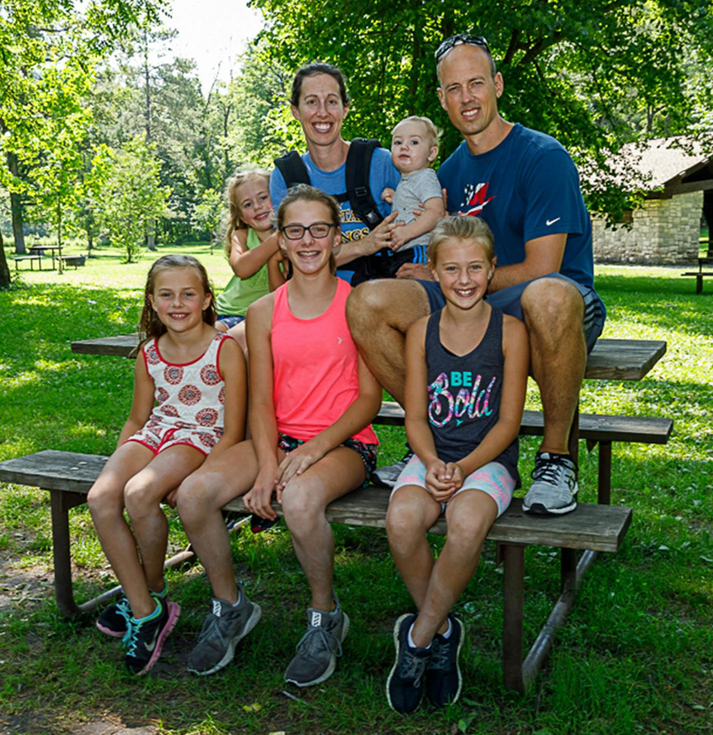 Owen and Leah Hoegh of Byron, Minn., try to bring their family to Whitewater State Park a couple of times a year for some hiking. This time they're camping with their children: Clara, 12, Elsie, 10, Ada, 7, Greta, 5