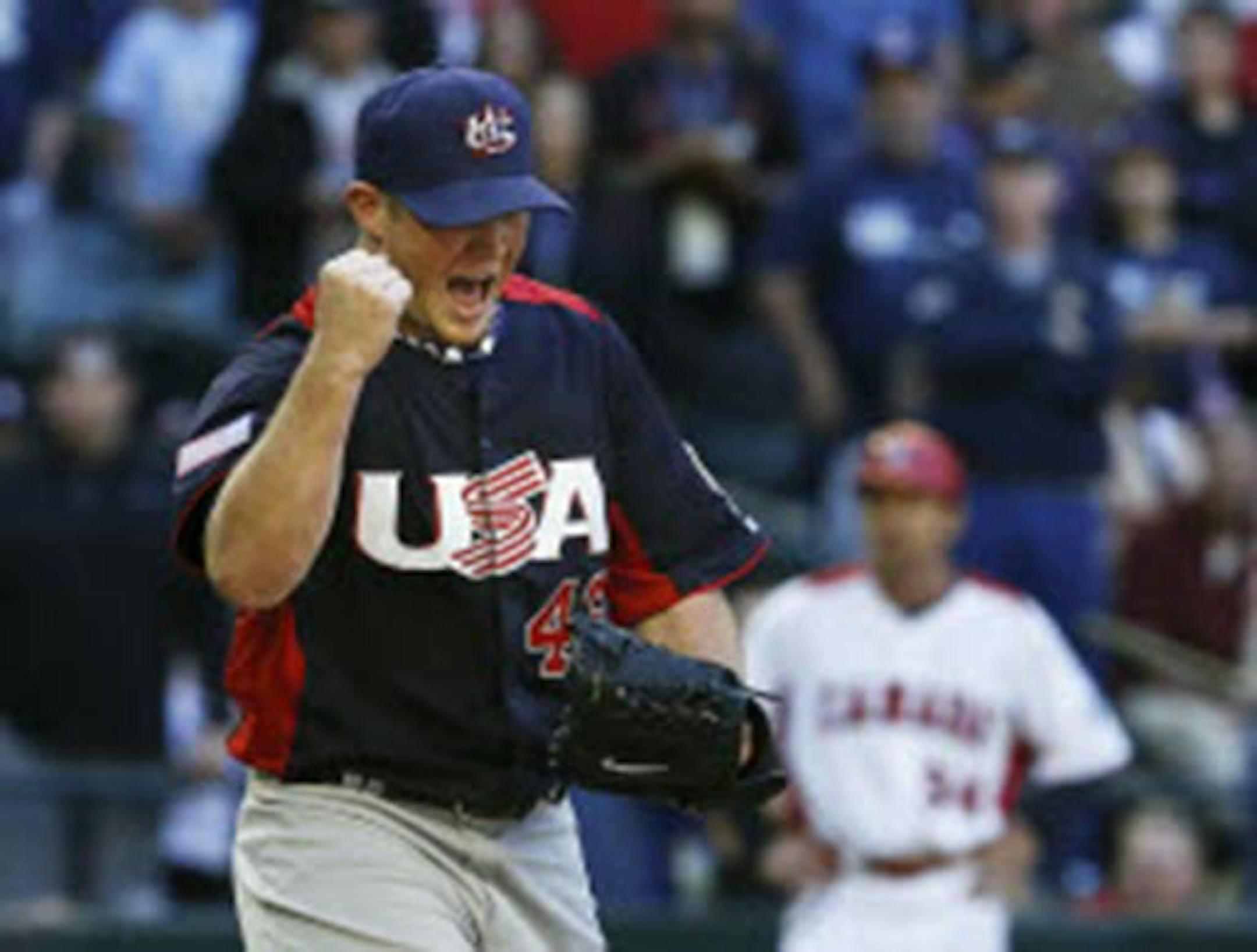 U.S. pitcher Craig Kimbrel shouted and pumped his fist after the final out in the ninth inning, after the Americans defeated Canada 9-4 in the World Baseball Classic on Sunday in Phoenix.