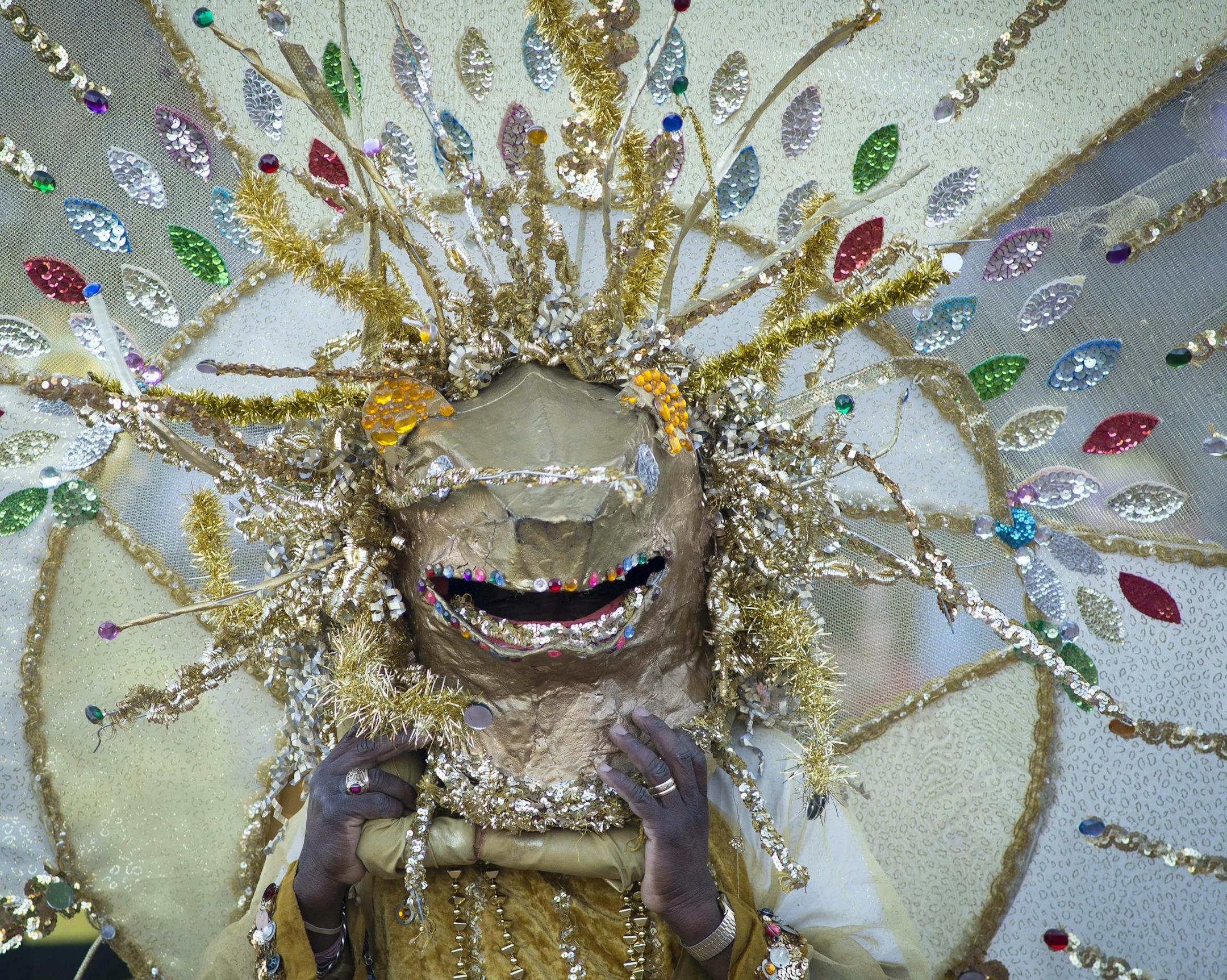 A representative from Twin Cities Carifest , an annual festival of the Caribbean Community, donned an elaborate costume as part of Thursday's pre-game parade at the St. Paul Saints home opener. ] Aaron Lavinsky • aaron.lavinsky@startribune.com The St. Paul Saints hold their season opener against the Fargo-Moorhead Redhawks at brand-new CHS Field on Thursday, May 21, 2015.