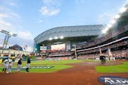 The Twins and Astros lined up Sunday for the national anthem at Minute Maid Park.