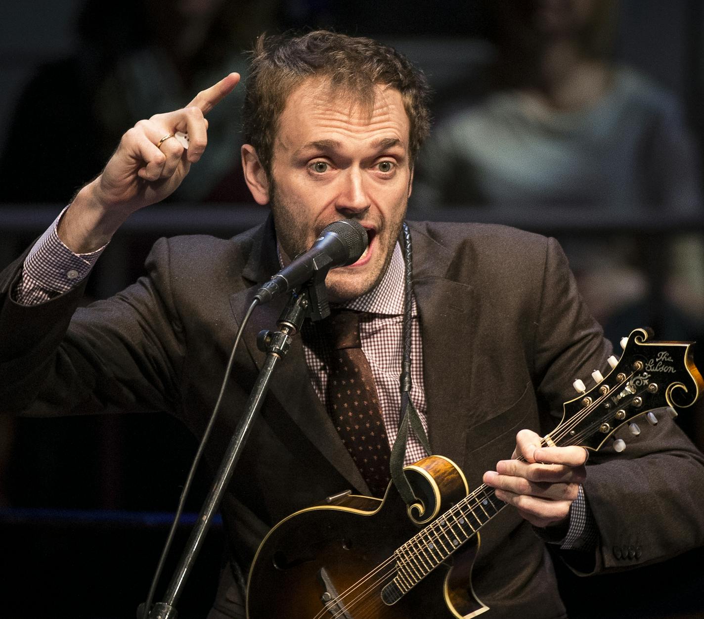 "A Prairie Home Companion" host Chris Thile performed a during Saturday night's show at the Fitzgerald Theater. ] (AARON LAVINSKY/STAR TRIBUNE) aaron.lavinsky@startribune.com We photograph "A Prairie Home Companion" as Garrison Keillor's named replacement, musician Chris Thile, hosts his first of two shows on Saturday, Jan. 30, 2016 at the Fitzgerald Theater in St. Paul, Minn. ORG XMIT: MIN1601302004182899