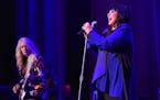 Nancy Wilson, left, and Ann Wilson of Heart perform during the "Love Alive Tour" at the Hollywood Casino Amphitheatre on Thursday, July 11, 2019, in C