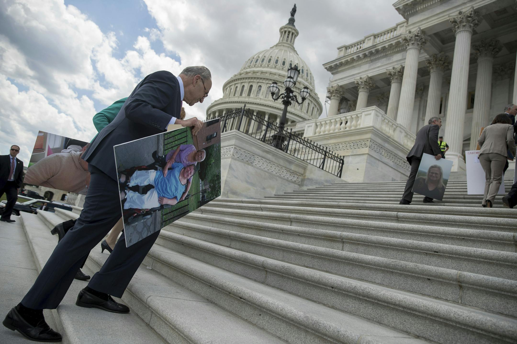Senate Minority Leader Sen. Chuck Schumer of N.Y. walks back into the Capitol after speaking about the proposed Republican Senate healthcare bill to reporters outside the Capitol Building in Washington, Tuesday, June 27, 2017. (AP Photo/Andrew Harnik)