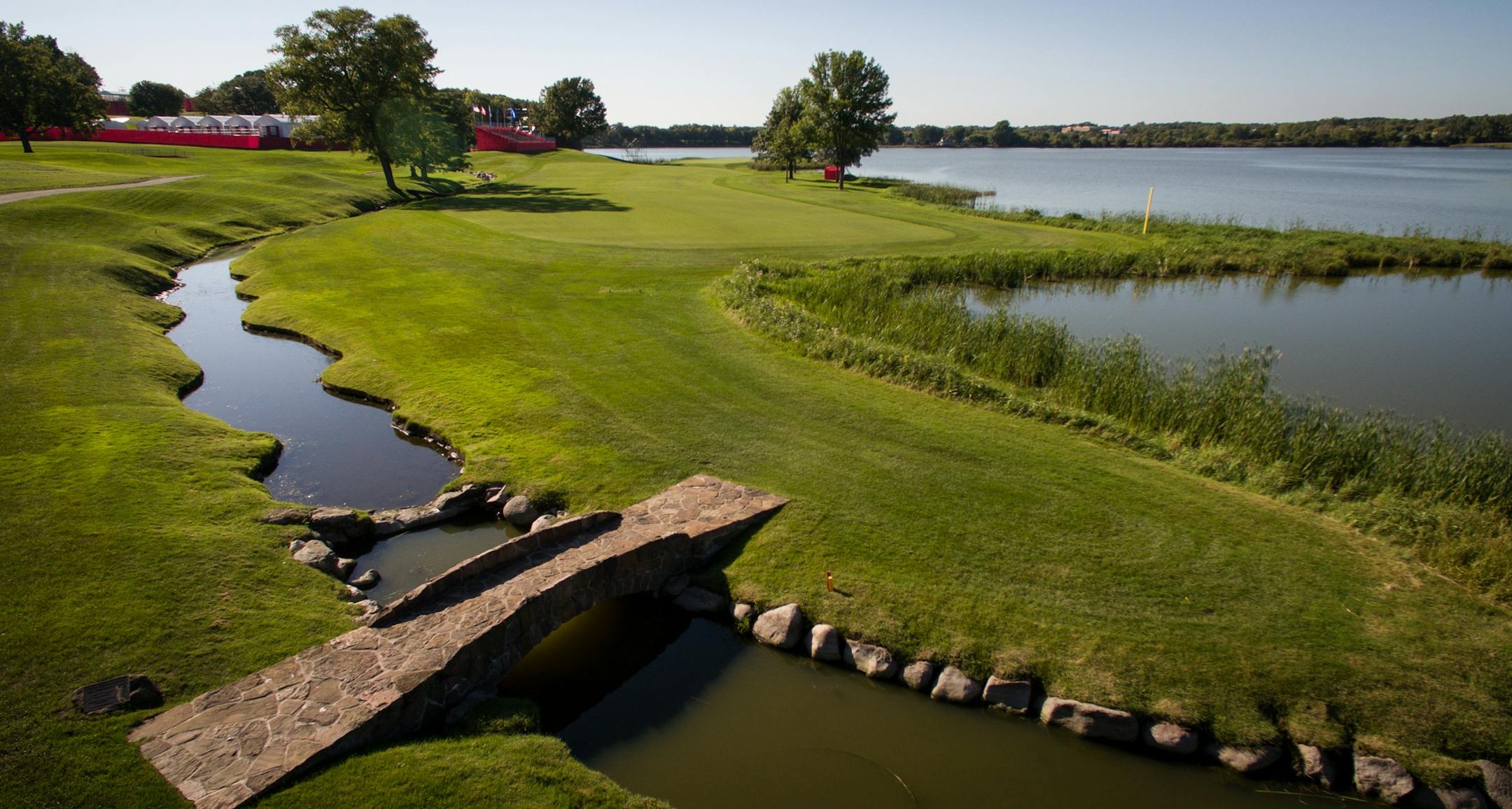 The footbridge to the Ryder Cup's hole 7 at Hazeltine National Golf Club ] (AARON LAVINSKY/STAR TRIBUNE) aaron.lavinsky@startribune.com Special section preview photos for Ryder Cup at Hazeltine National Golf Club. Photographed Wednesday, Sept. 14, 2016 in Chaska, Minn.