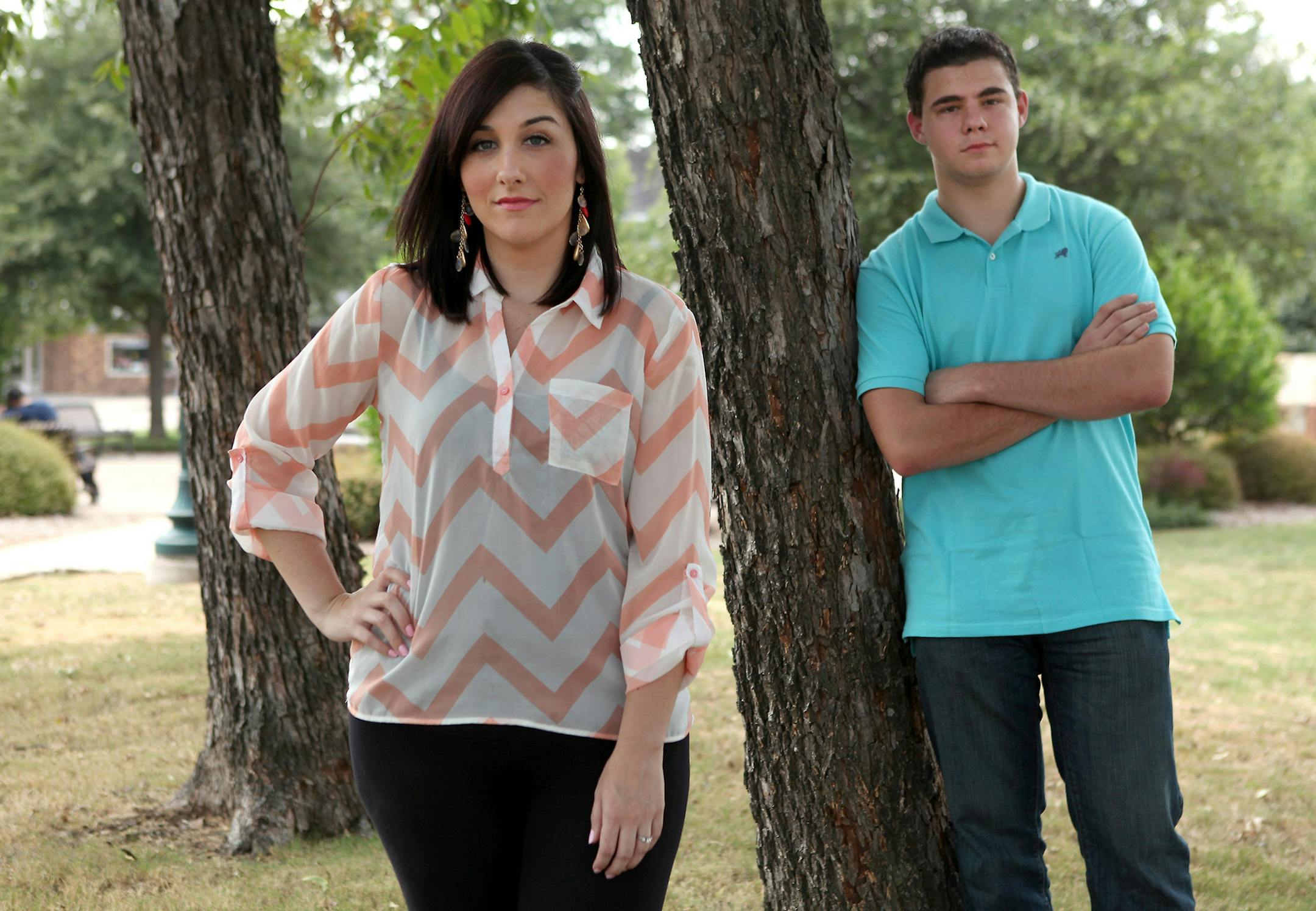 Stacey Cifani, 25, left, and her brother, Cody Cifani, 15, of McKinney, pose for portrait at Dr. Glenn Mitchell Memorial Park in McKinney, Texas, August 18, 2013. Stacey, a medical assistant to a cardiologist, had to undergo a heart operation for a heart condition aggravated by energy drinks. Cody has cut back on the drinks but has not given up on them entirely. (Brad Loper/Dallas Morning News/MCT) ORG XMIT: 1143149