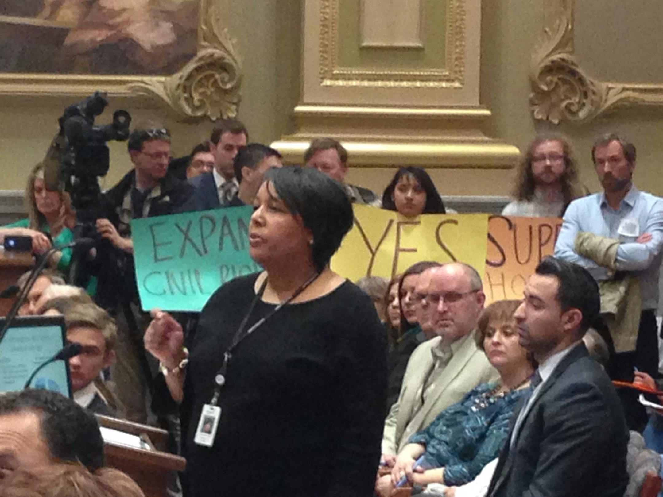 Danielle Shelton Walczak, director of the Complaint Investigations Division for the Minneapolis Department of Civil Rights, addresses City Council members during a discussion of a proposed ordinance meant to prevent discrimination against renters with Section 8 vouchers.