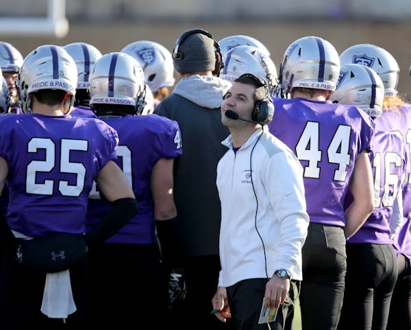 St. Thomas head coach Glen Caruso near the end of his team's 34-31loss to Wisconsin-Oshkosh during NCAA Div. III playoff action Saturday, Dec. 3, 2016