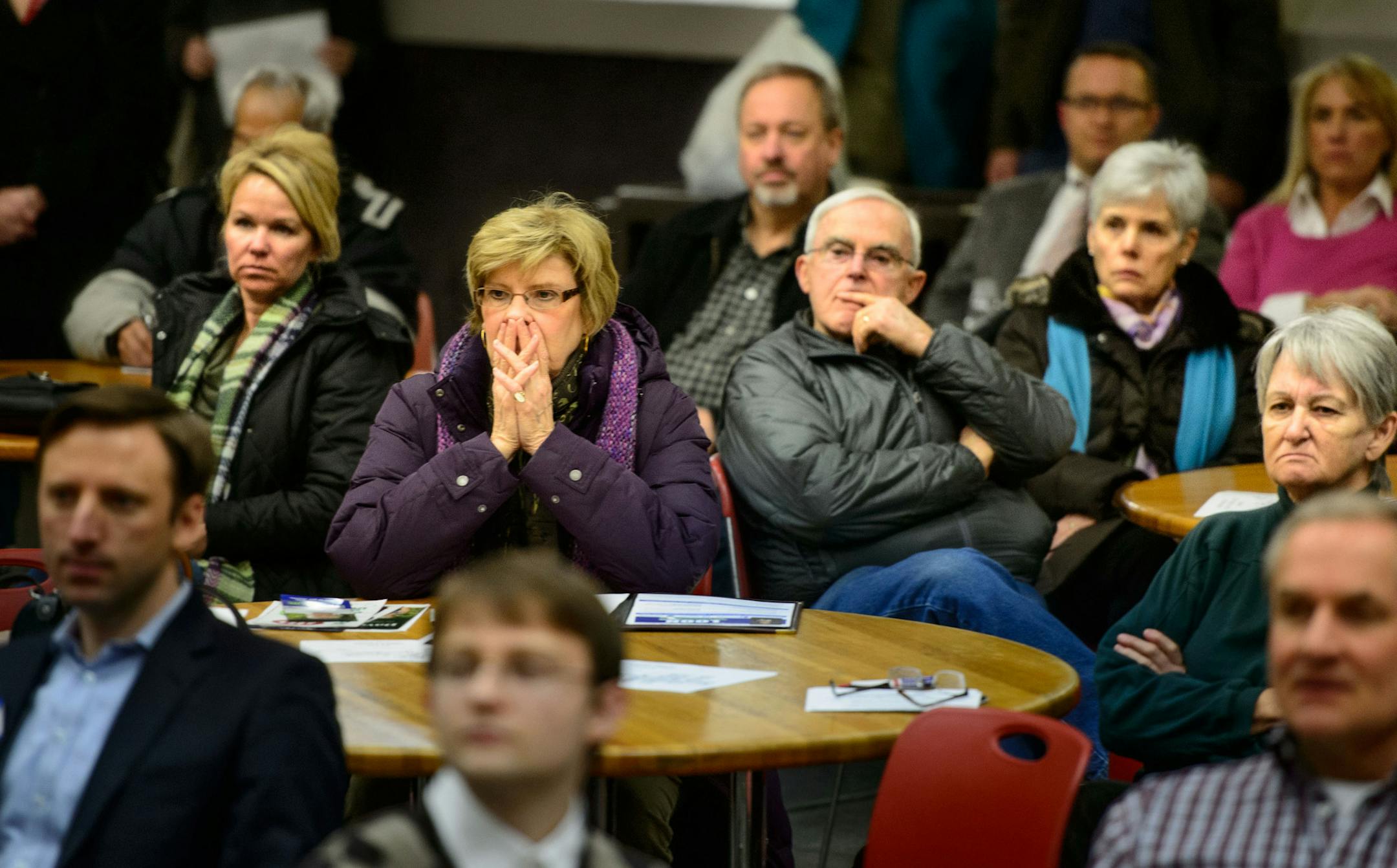 Republicans listened to candidate speeches before breaking into precinct meetings. 29 DFL precincts and 30 GOP precincts caucused at Eden Prairie High School which includes parts of Minnetonka, EP and Chanhassen Tuesday, February 4, 2013 ] GLEN STUBBE * gstubbe@startribune.com