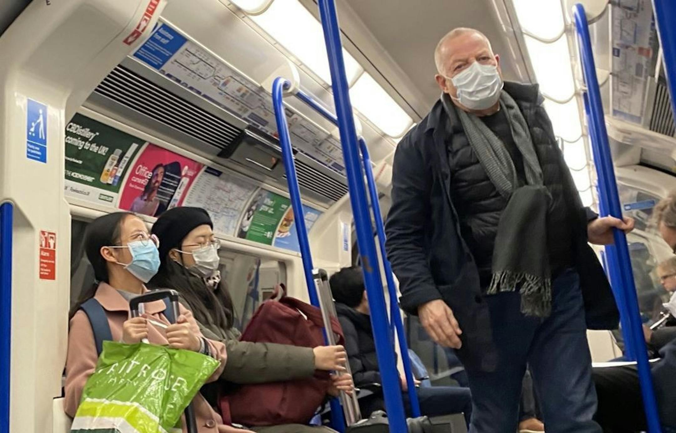 People wear medical masks in subway in London, England on March 2, 2020. Four more patients in England have tested positive for coronavirus, taking the total number of UK cases to 40. (Ilyas Tayfun Salci/Anadolu Agency via Getty Images/TNS) ORG XMIT: 1614239