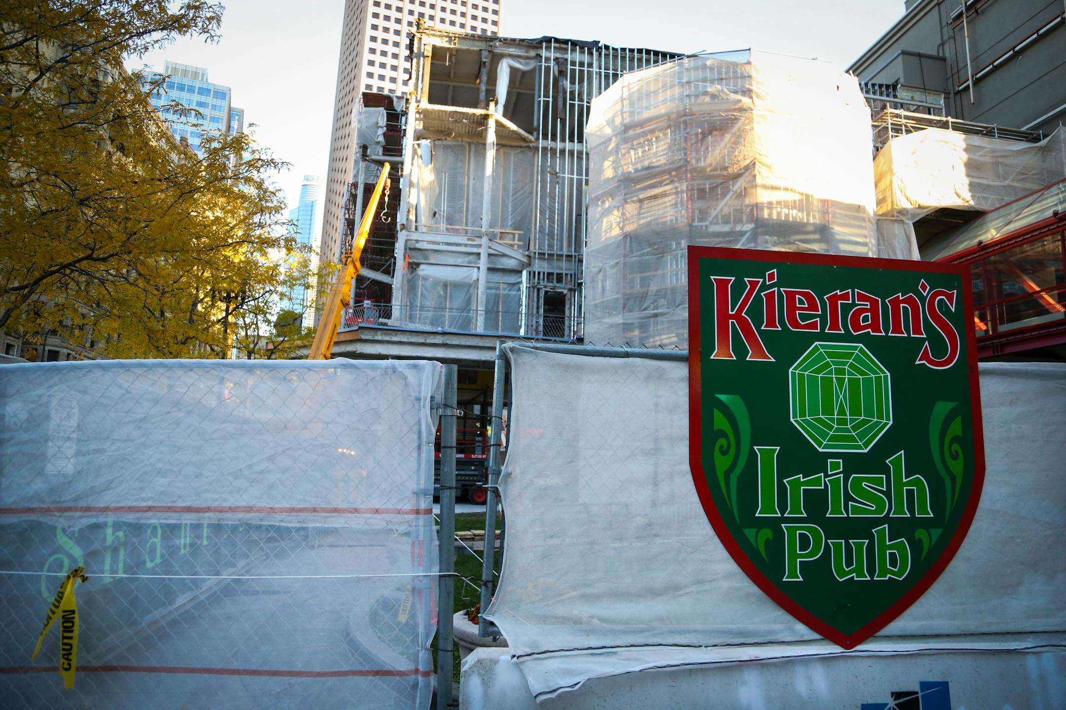 The closed patio at Kieran's Iriah Pub photographed on Monday in downtown Minneapolis. Kieran's is suing Block E redevelopers for what it says is an unacceptable level of disturbance to its business.