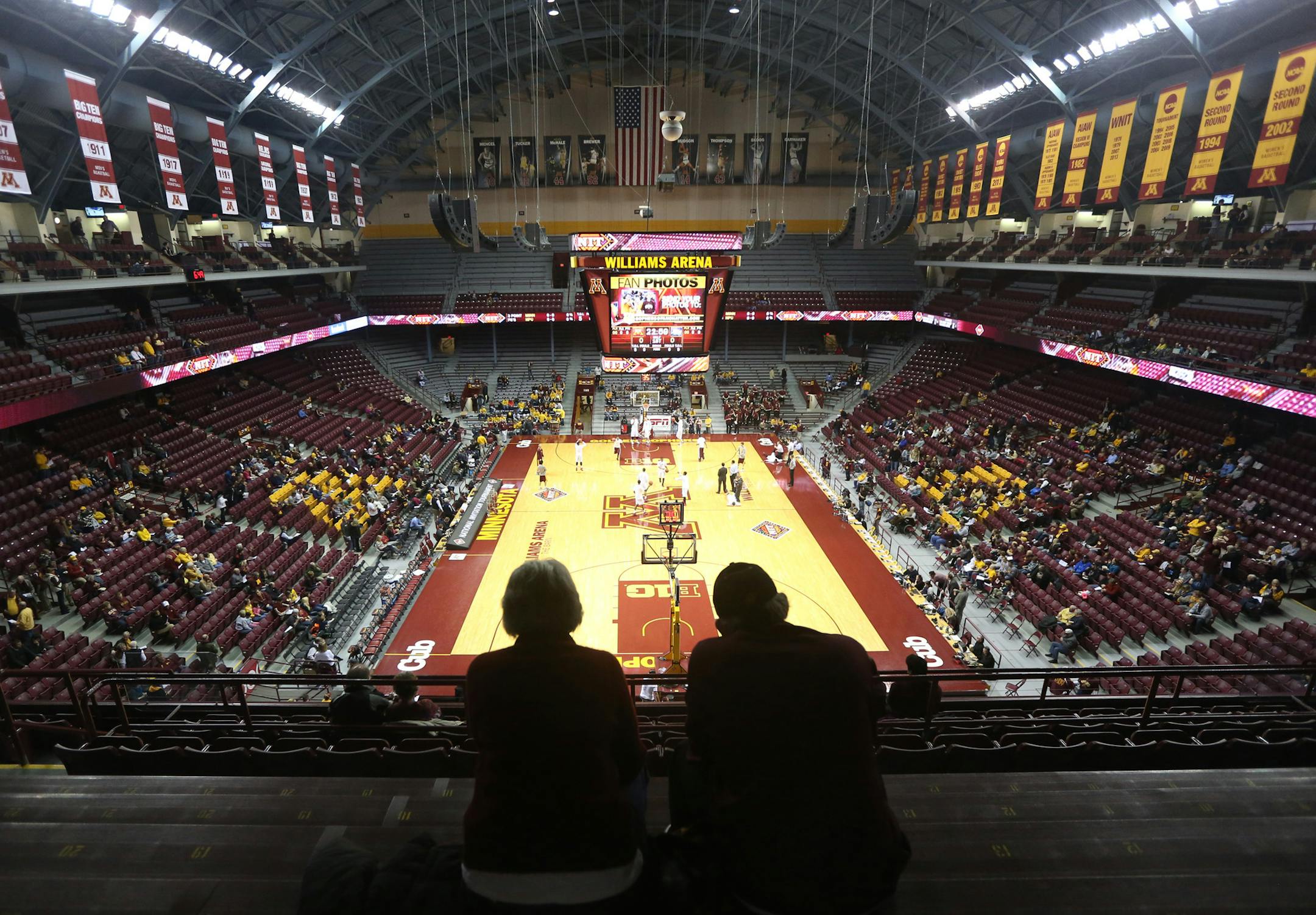 The Wageners, of Minneapolis, sat up in the rafters before the game against High Point. ] (KYNDELL HARKNESS/STAR TRIBUNE) kyndell.harkness@startribune.com First round of the National Invitational Tournament at Williams Arena in Minneapolis Min, Tuesday March 18, 2014.