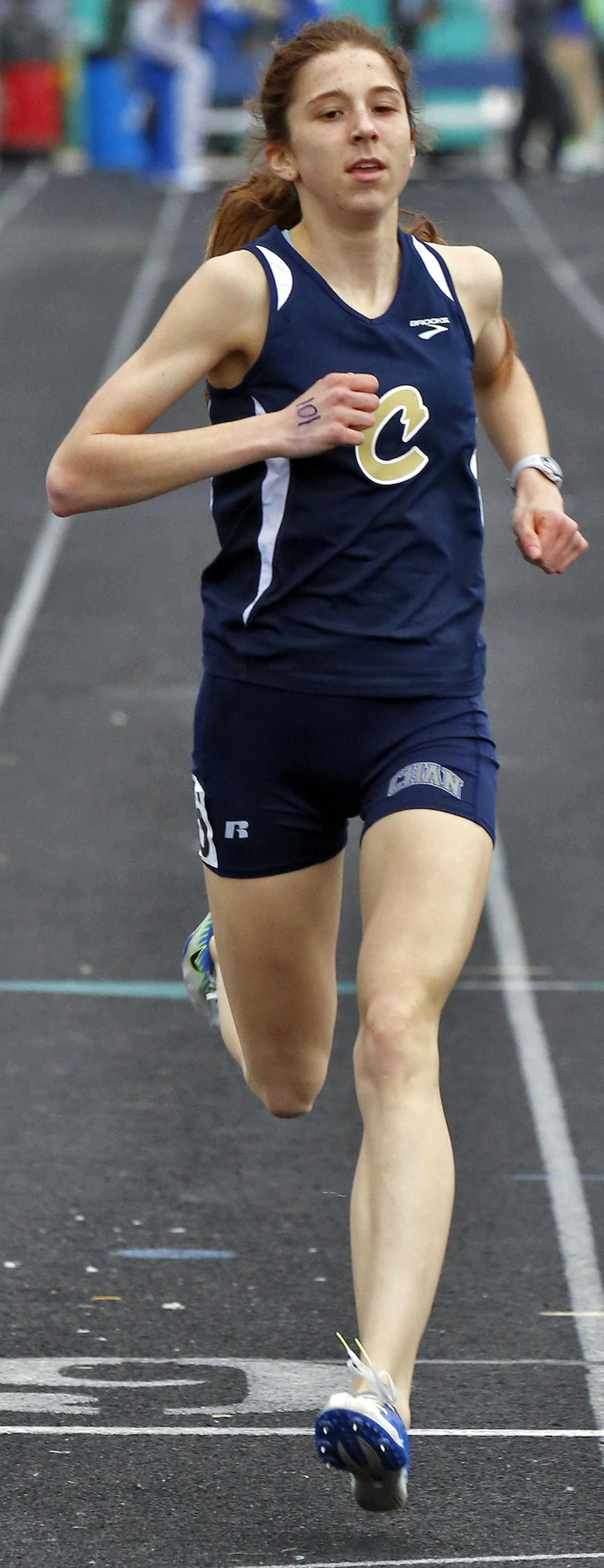 Chanhassen's Emily Castanias running a 400 meter dash during a recent meet at Wayzata high school. ] . (MARLIN LEVISON/STARTRIBUNE(mlevison@startribune.com)