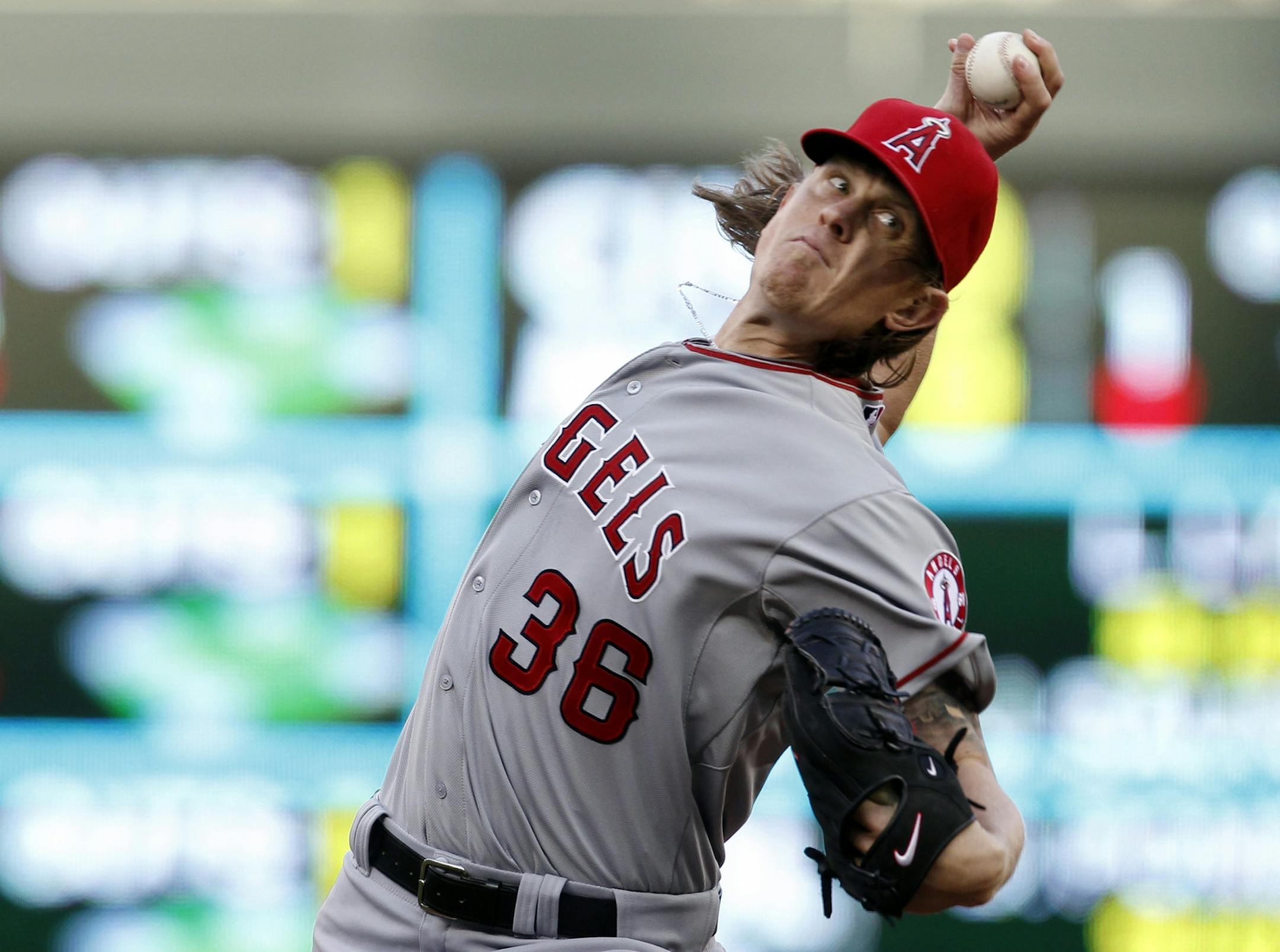 Angeles pitcher Jered Weaver (36) in the first inning.