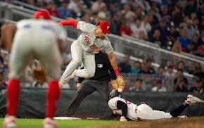 Twins outfielder Byron Buxton was safe at third on a wild pitch by the Phillies’ Gregory Soto earlier this season. Buxton ranks among the fastest pl