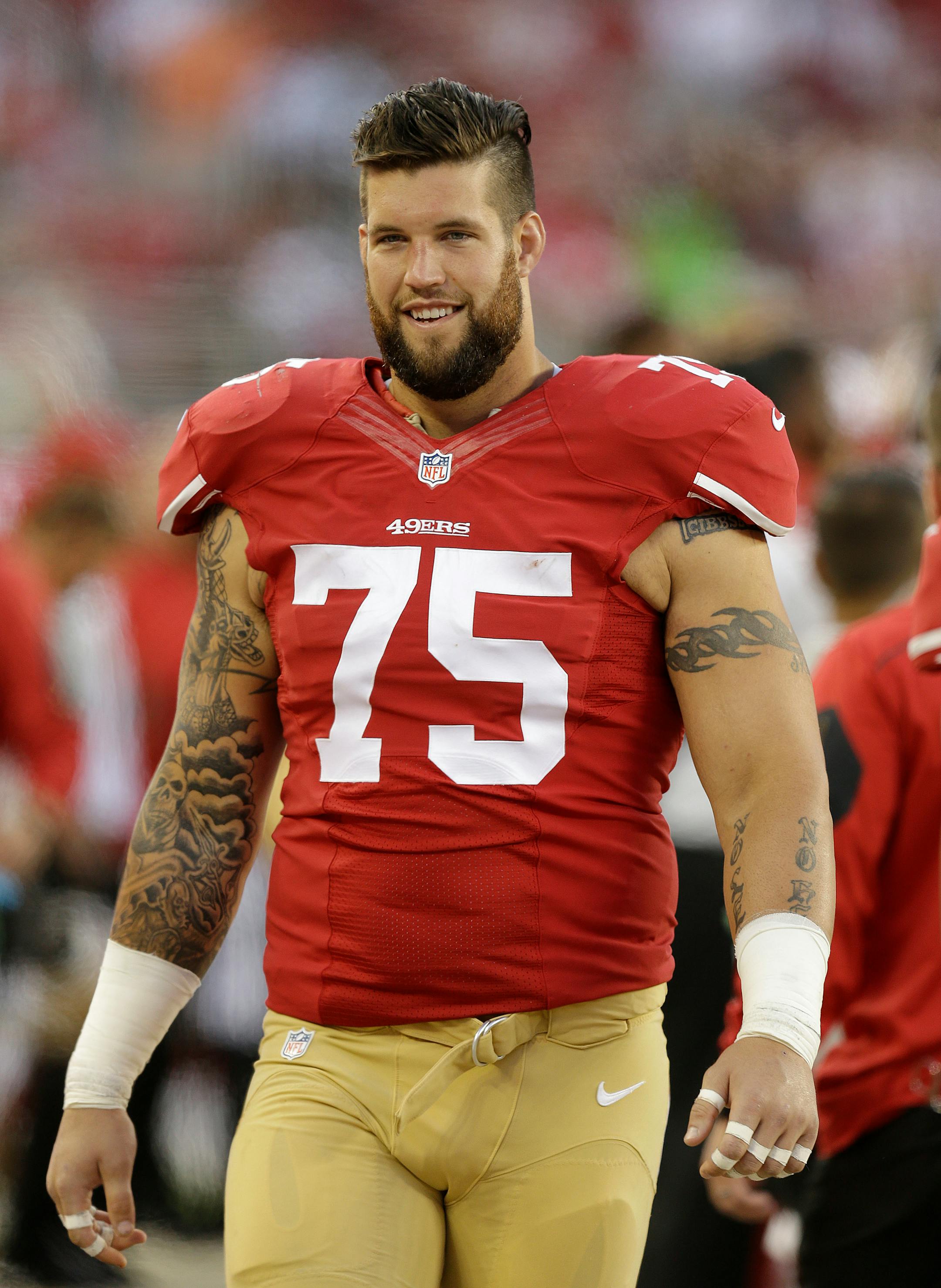 San Francisco 49ers offensive tackle Alex Boone (75) during the second half of against the Dallas Cowboys an NFL preseason football game in Santa Clara, Calif., Sunday, Aug. 23, 2015. (AP Photo/Ben Margot) ORG XMIT: FXN