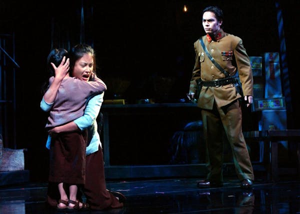 (l to r) Tam (Ashley Chan), Kim (Jennifer Hubilla) and Thuy (Bryan Geli in the number "You Will Not Touch Him" from "Miss Saigon."
