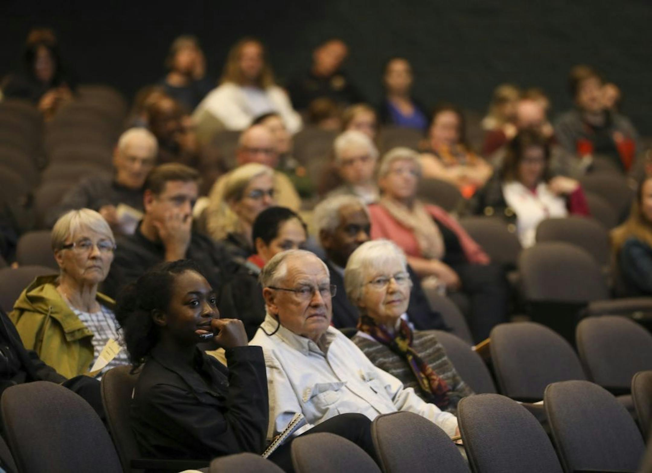 The audience Community Forum Monday night, October 24, 2016 with the topic "White Privilege: Is it Real or Imagined?" at the Hopkins Center for the Arts.