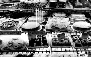 November 1, 1978 A refrigerated case of "Del" Cakes, cheesecakes and Individuall French Pastries, even caramel Apples. Jack Gillis, Minneapolis Star T
