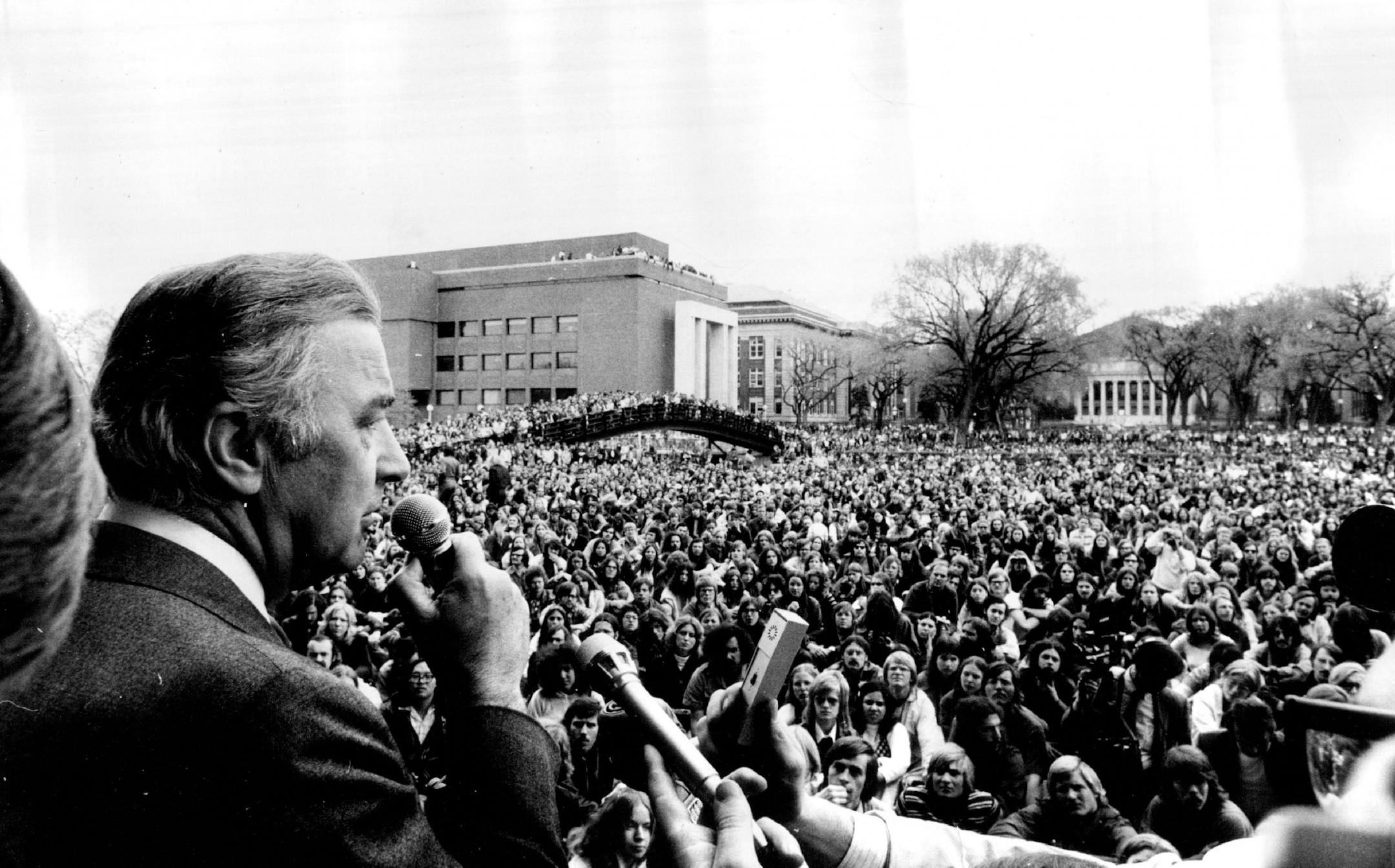 May 12, 1972 An estimated 10,000 persons heard former Sen. Eugene McCarthy speak at 2 p.m. in front of Coffman Union. Doctors at the University of Minnesota Hospitals expressed concern Thursday at the high,percentage of head injuries suffered by demonstrators on the campus Wednesday and urged police to aim their riot sticks lower. The hospital's emergency-room staff treated 17 demonstrators Wednesday, 11 of them for head injuries. May 11, 1972 Earl Seubert, Minneapolis Sunday Tribune ORG XMIT: M