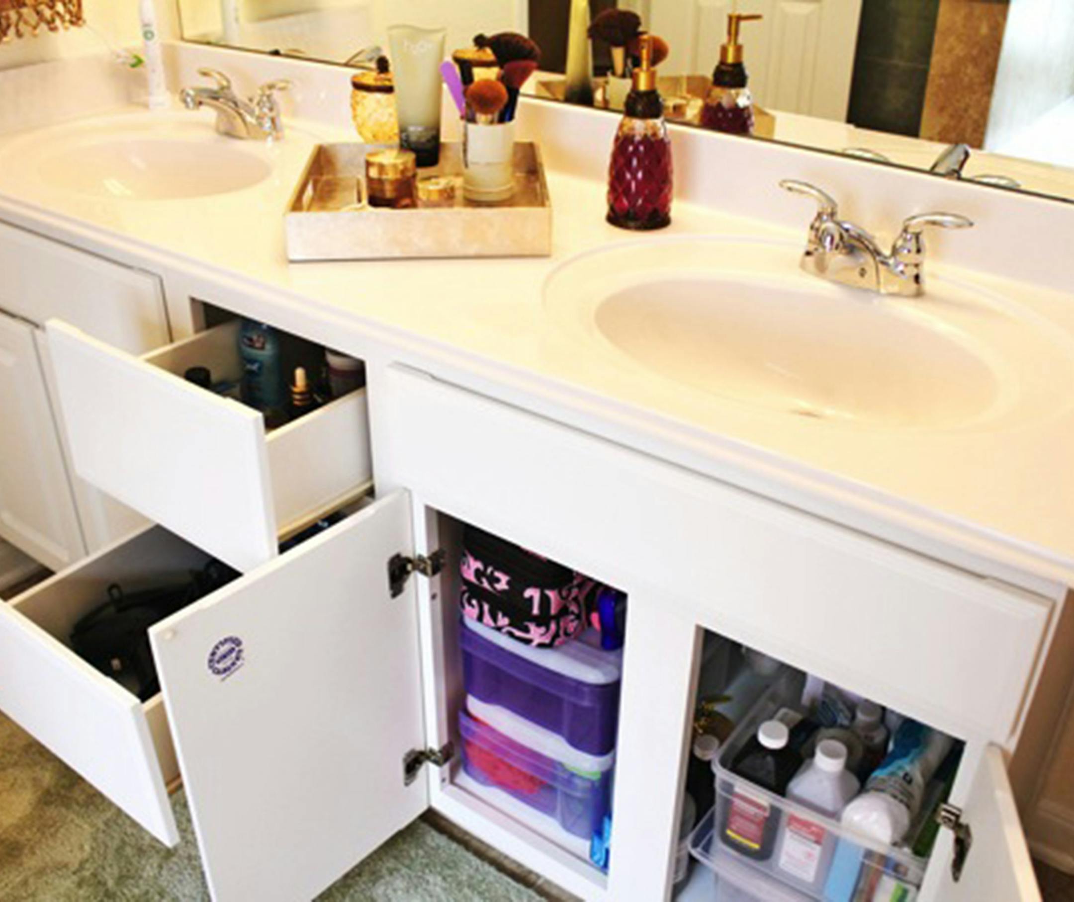 Tammy Atchison says a tray for the counter is the No. 1 must have for bathroom organization. (Photo courtesy Tammy Atchison/TNS) ORG XMIT: 1165102