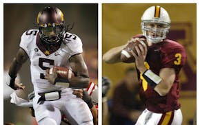 Ex-Gophers football players MarQueis Gray (left) and Bryan Cupito have teenagers who excel on the basketball court.