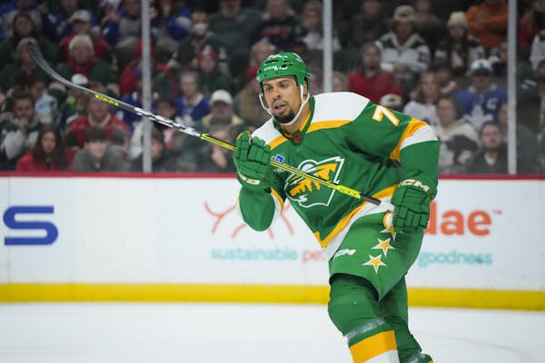 Minnesota Wild right wing Ryan Reaves (75) makes his team debut against the Toronto Maple Leafs at the Xcel Energy Center in Saint Paul, Minn., on Fri