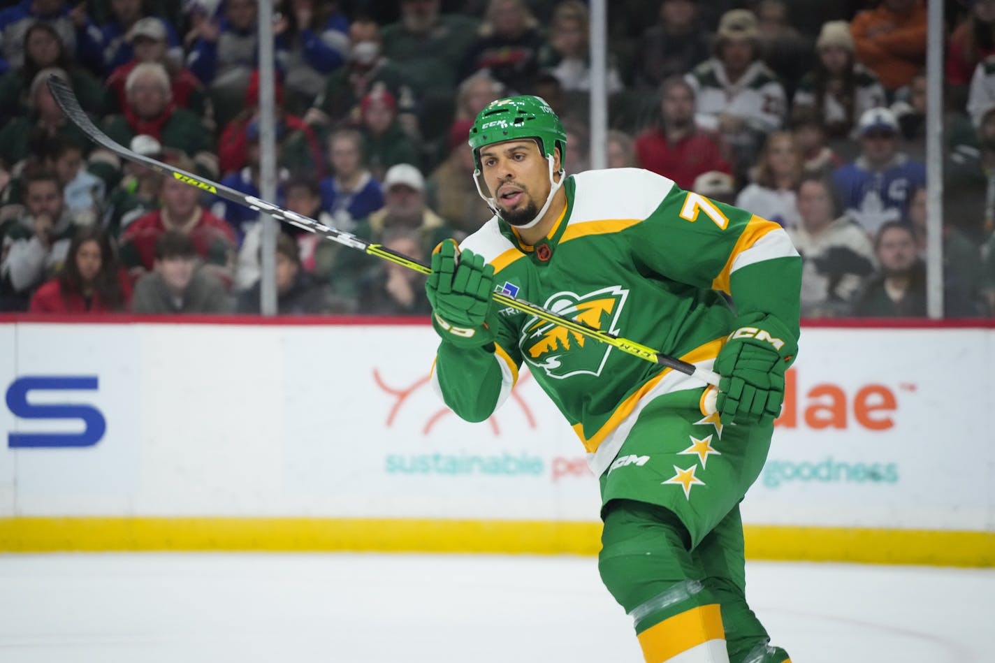 Minnesota Wild right wing Ryan Reaves (75) makes his team debut against the Toronto Maple Leafs at the Xcel Energy Center in Saint Paul, Minn., on Friday, Nov. 25, 2022. ] SHARI L. GROSS • shari.gross@startribune.com