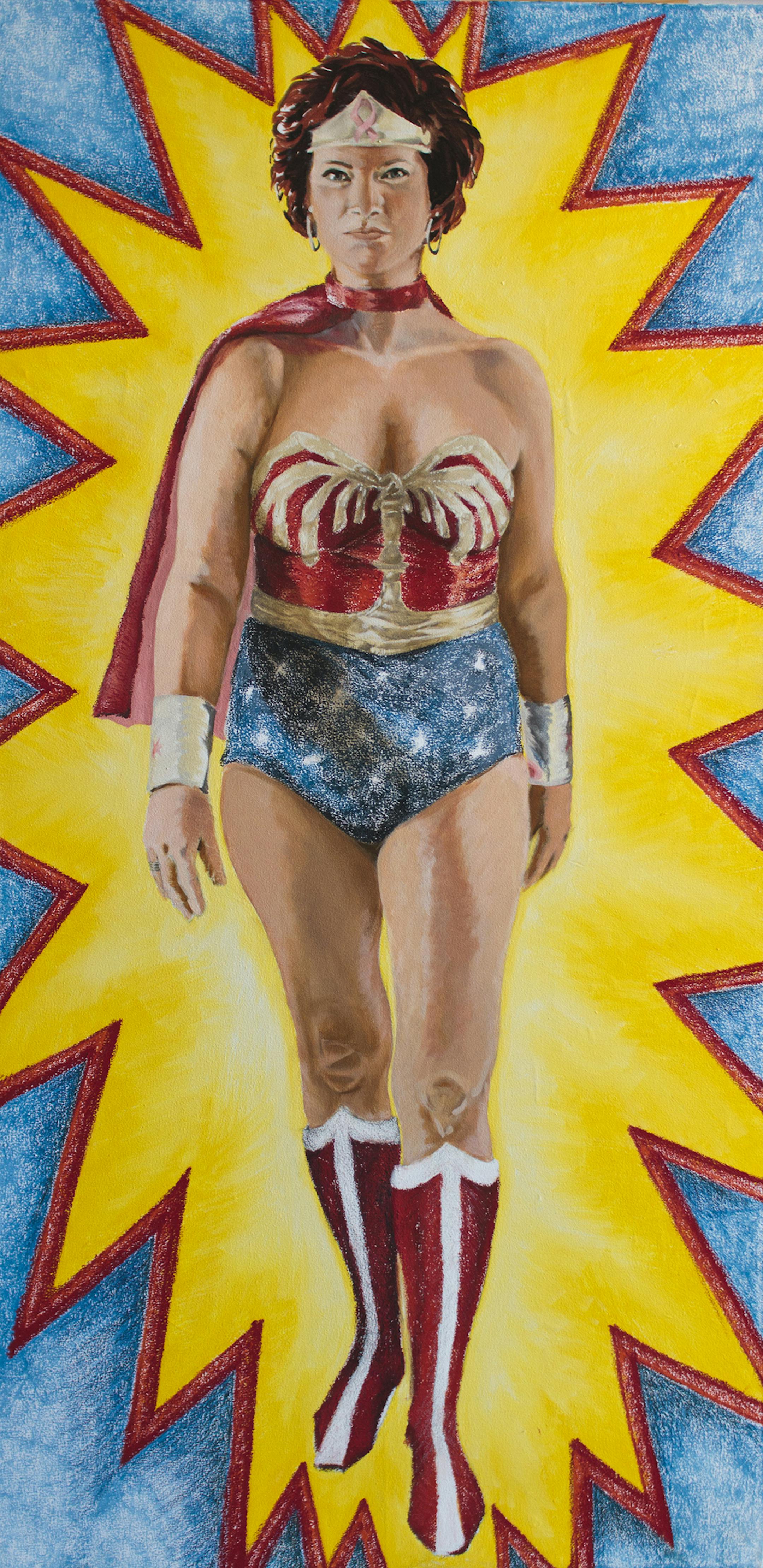 Painting by Barb Porwit (http://superheroportraits.com/) | Photo by Doug Webb (http://connectartists.com) WonderWomen exhibit. Provided by Katherine E. Nash Gallery.