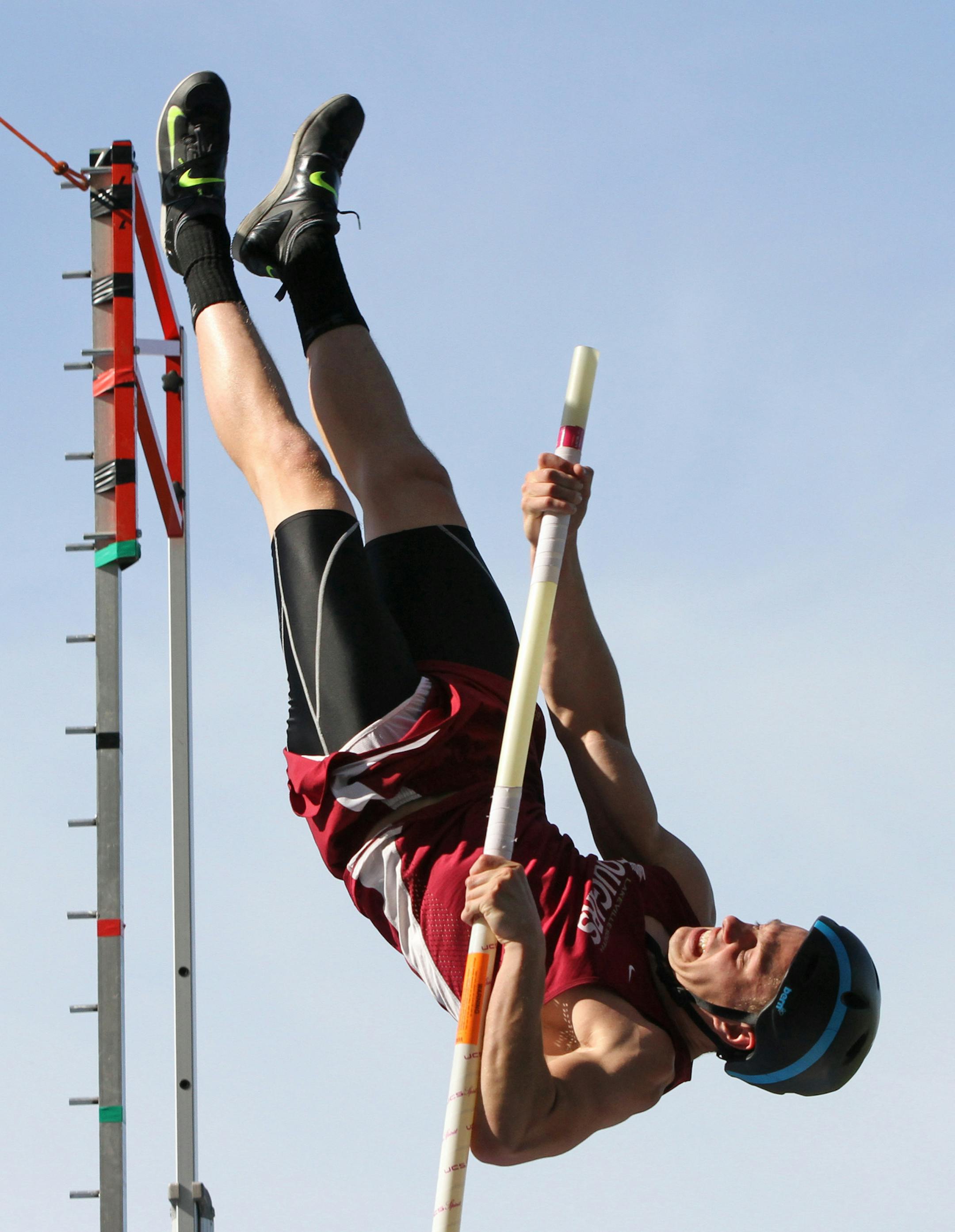 Lee Bares of Lakeville South vaulted at the Blake track on 5/10/13.] Bruce Bisping/Star Tribune, bbisping@startribune.com Mitch Valli, Grant Krieger, Lee Bares/source.