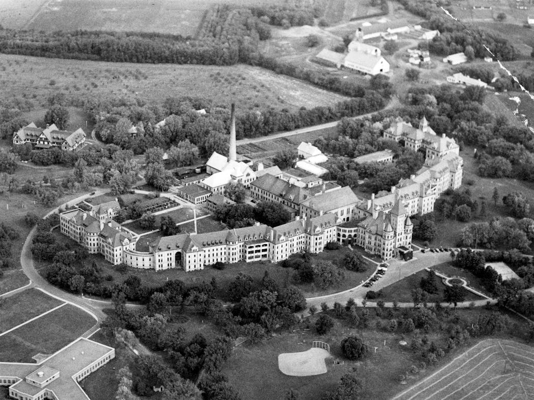 An aerial view of the Fergus Falls State Hospital, photographed in 1952.