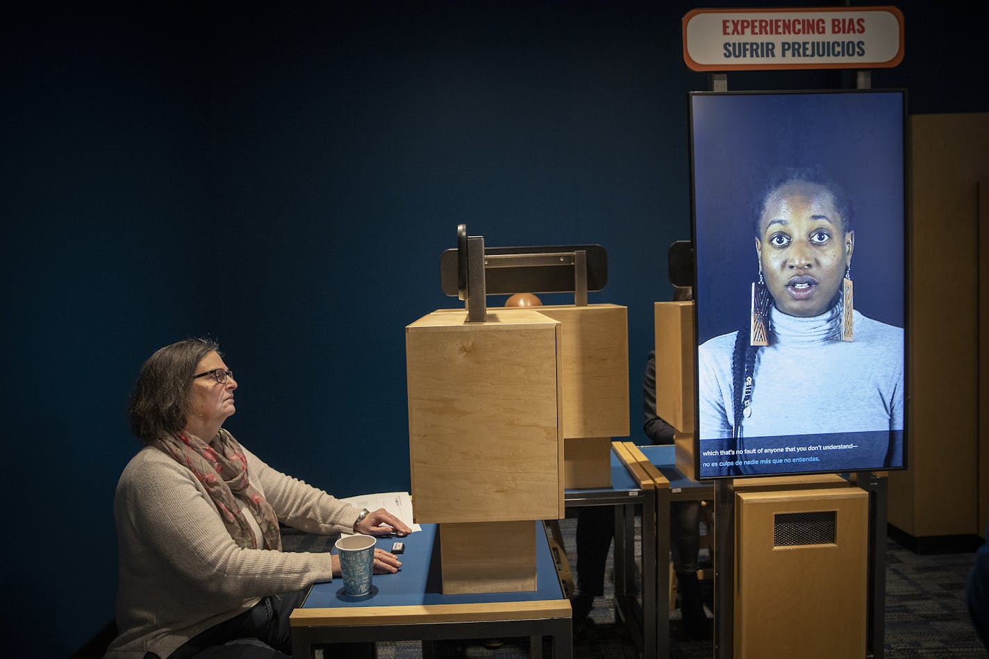 Debra Mounsey joined other YMCA Youth Intervention Services staff for equity training and a walk through the YMCA's new exhibit created by the science museum, Thursday, January 24, 2019 in downtown Minneapolis, MN. The Equity Innovation Center will offer equity leadership certification for corporate and civic sector leaders. ] ELIZABETH FLORES &#x2022; liz.flores@startribune.com