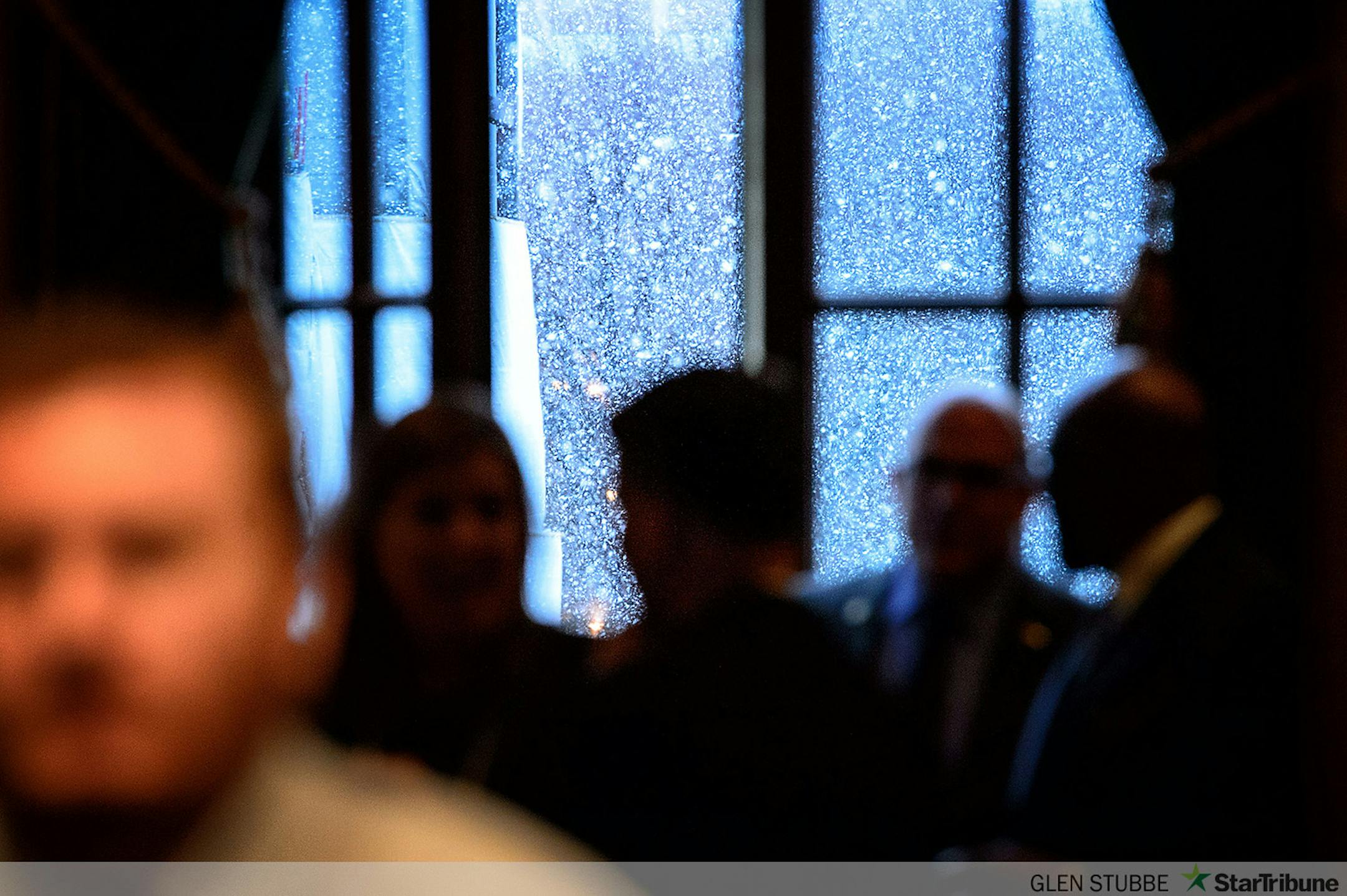 Before the address, House members watched the heavy wet snowfall outside the Capitol Retiring room behind the House Chamber.       ] GLEN STUBBE * gstubbe@startribune.com Thursday, April 9, 2015 Governor Mark Dayton delivered his 2015 State of the State address in the House Chamber of the Minnesota State Capitol, St. Paul.