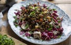 A lentil salad with roasted root vegetables, radicchio and bacon, prepared in New York, Jan. 6, 2015. The bulk of lentils makes this recipe a veritabl