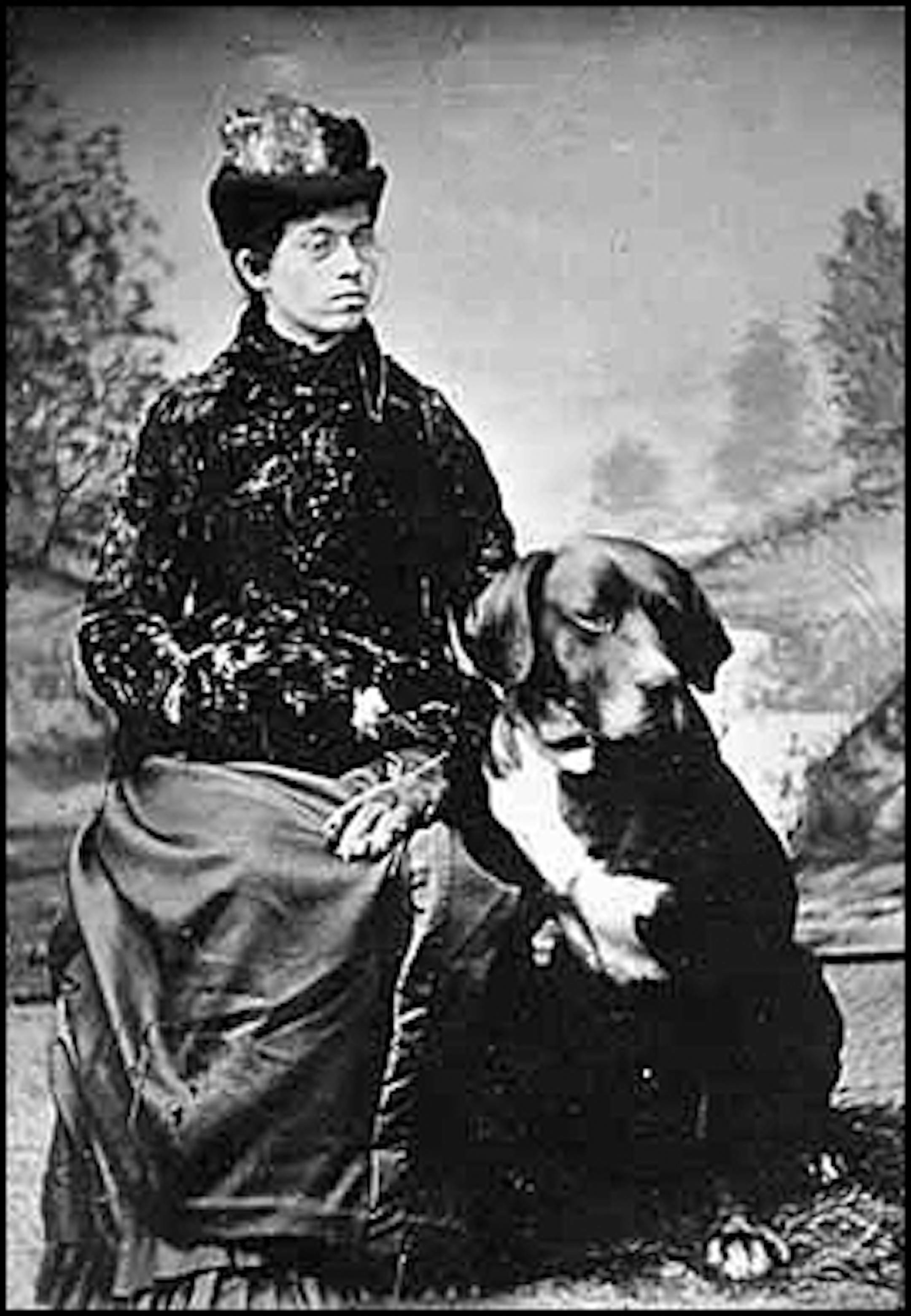 Mary Heywood Falwell and dog, 1882