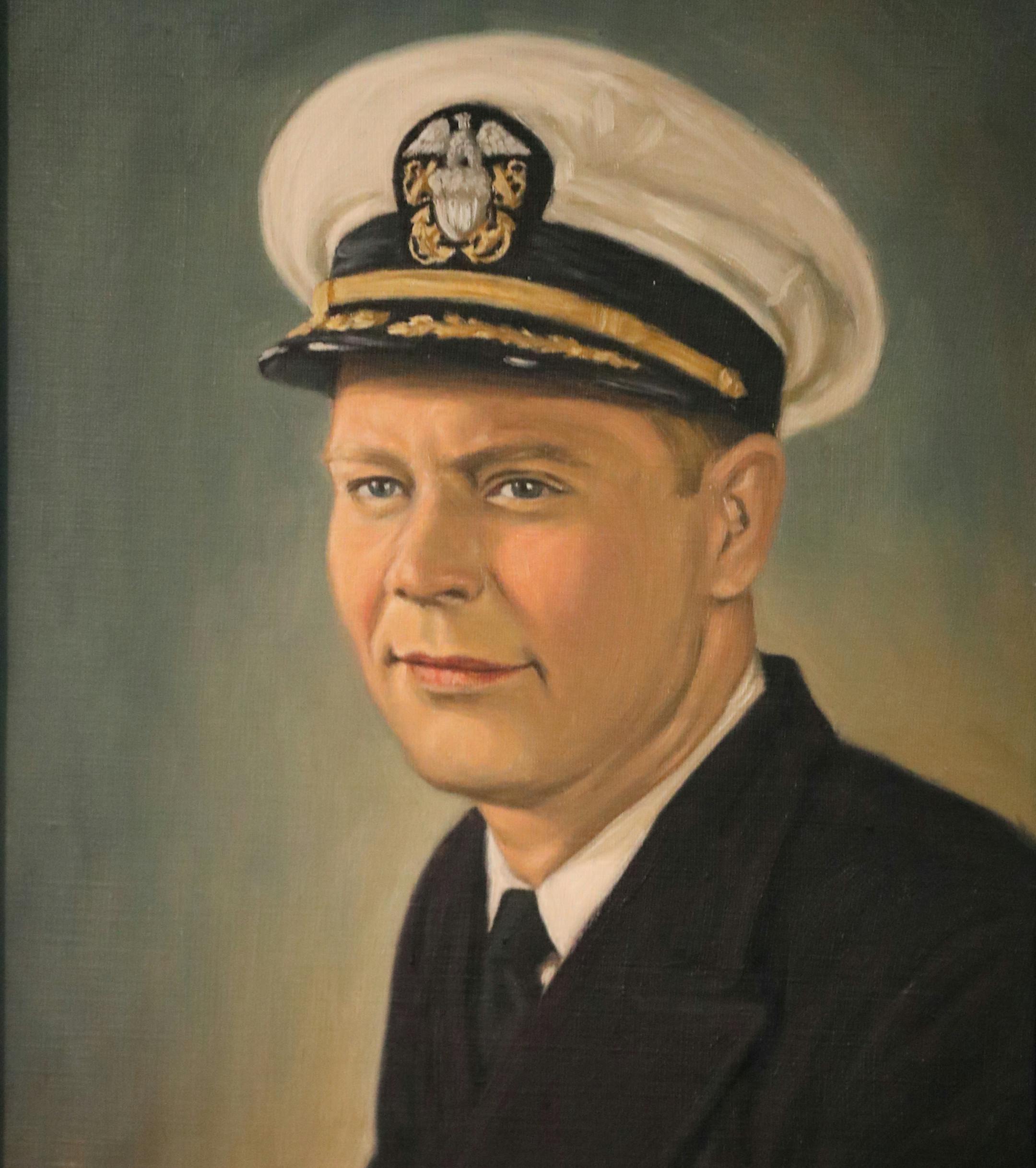 A painting of Navy Cmdr. John Micheel, killed during the Korean War, at the home of his nephew Doug Arneson in Prior Lake, Minn.