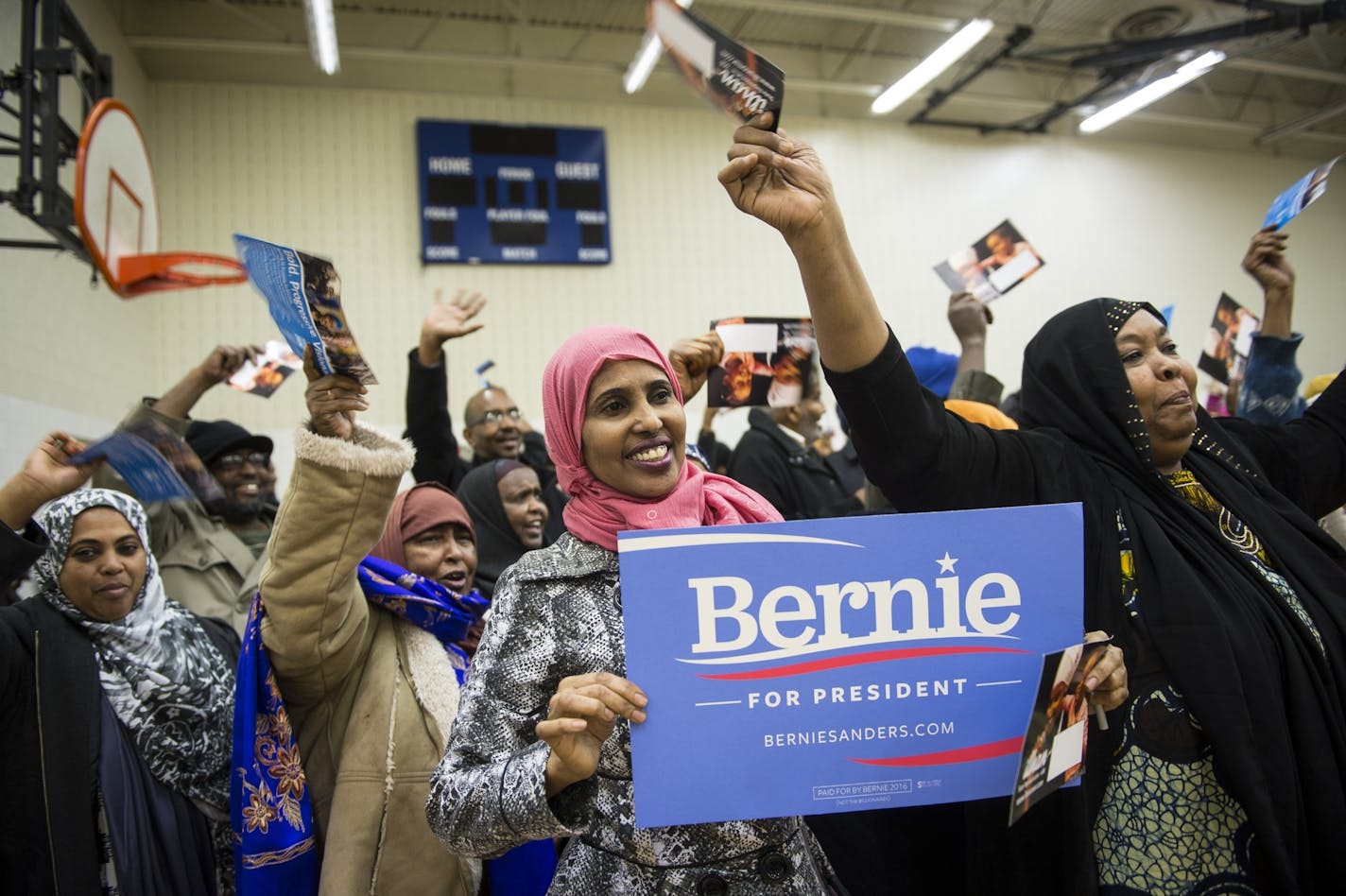 Ardo Muse from Cedar Riverside expressed her support for Bernie Sanders Tuesday while breaking off into a sub-caucus for District 60B State Representative Candidate Ilhan Omar.