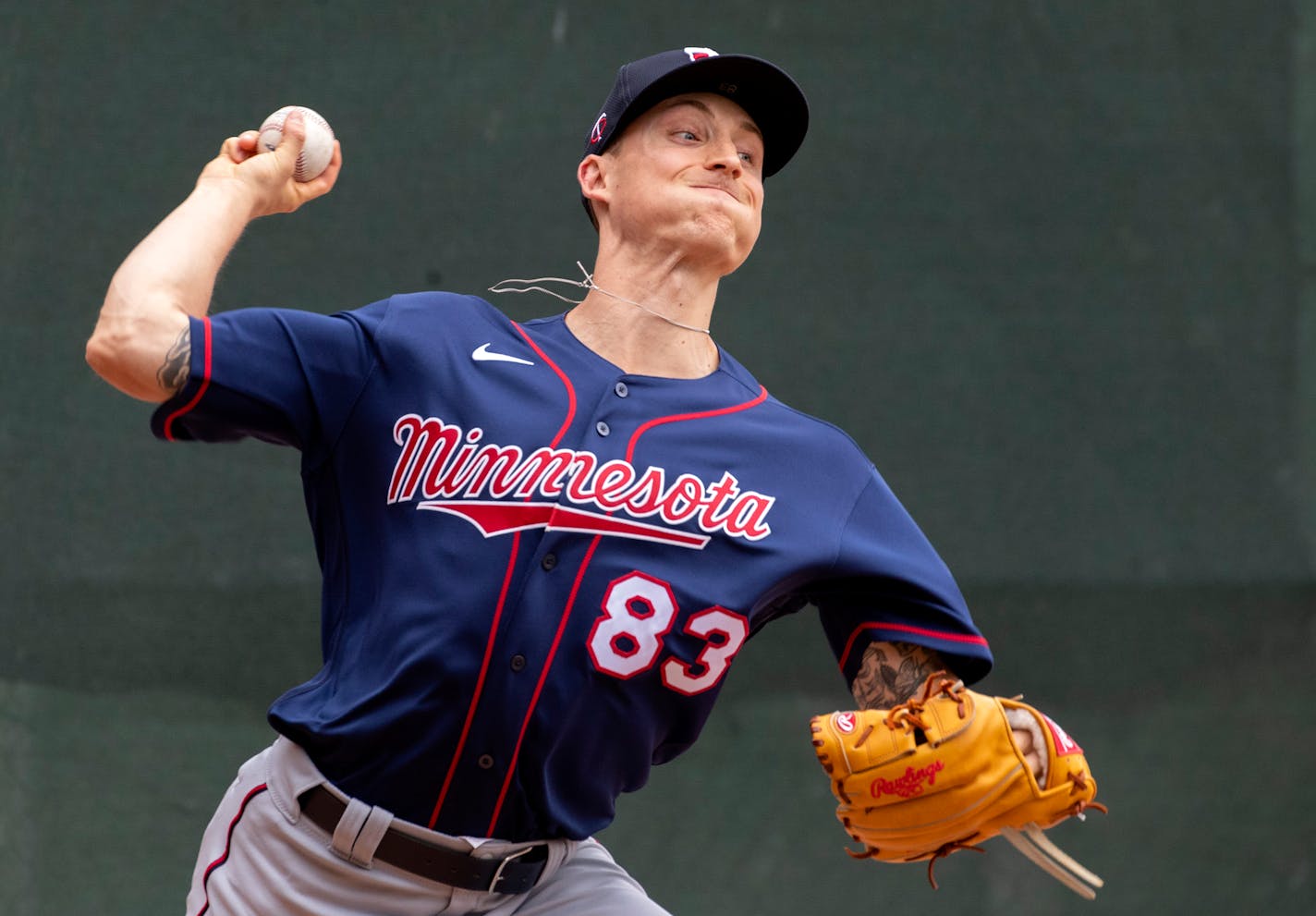 Minnesota Twins pitcher Griffin Jax (83) threw in the bullpen.