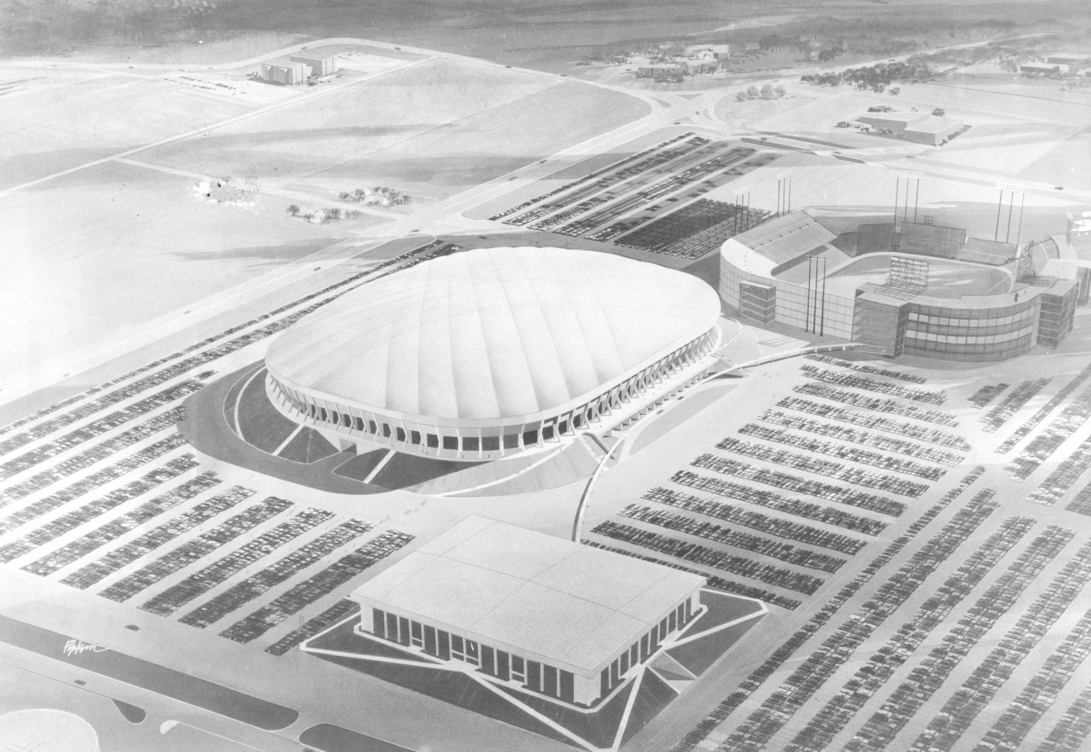 January 26, 1977 How a Domed Stadium Might Appear In Bloomington Estimated cost of facility with a dome is $38 million Minnesota Sports Area Complex (current Metropolitan Sports Area) January, 1977