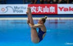 Sarah Bacon of the United States competes during the women's 1 meter springboard diving final competition at the World Swimming Championships in Gwang